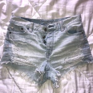 AE light wash hi-rise denim shorts